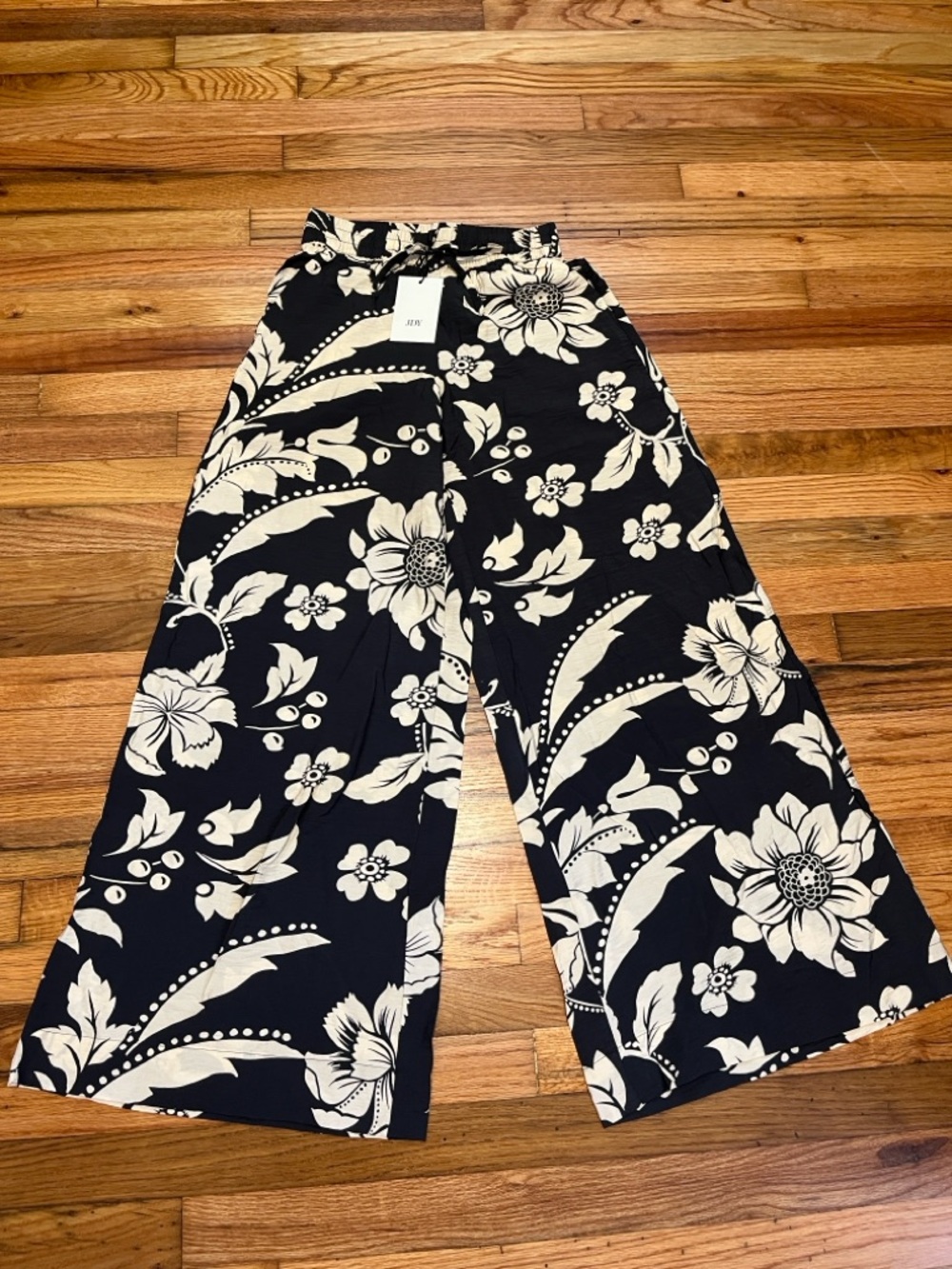 Jacqueline De Yong Floral Wide Leg Palazzo Pants Black & Cream XS Drawstring NWT - Picture 8 of 16